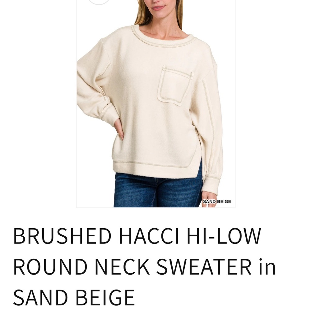 Zenana Outfitters Cream Long Sleeve Top; Size L/XL